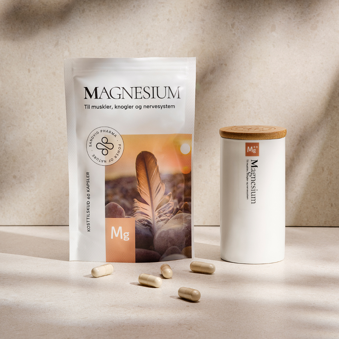 Kosttilskud og opbevaringskrukke - MAGNESIUM - muskler & nervesystem - naturlige ingredienser uden tilsætningsstoffer - Sandvig Pharma