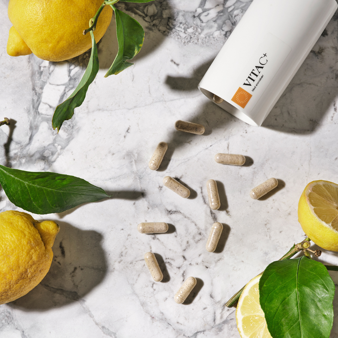 Krukke - veganske kapsler - VITAC+ med C-vitamin og aronia - naturlige kosttilskud uden tilsætningsstoffer - Sandvig Pharma