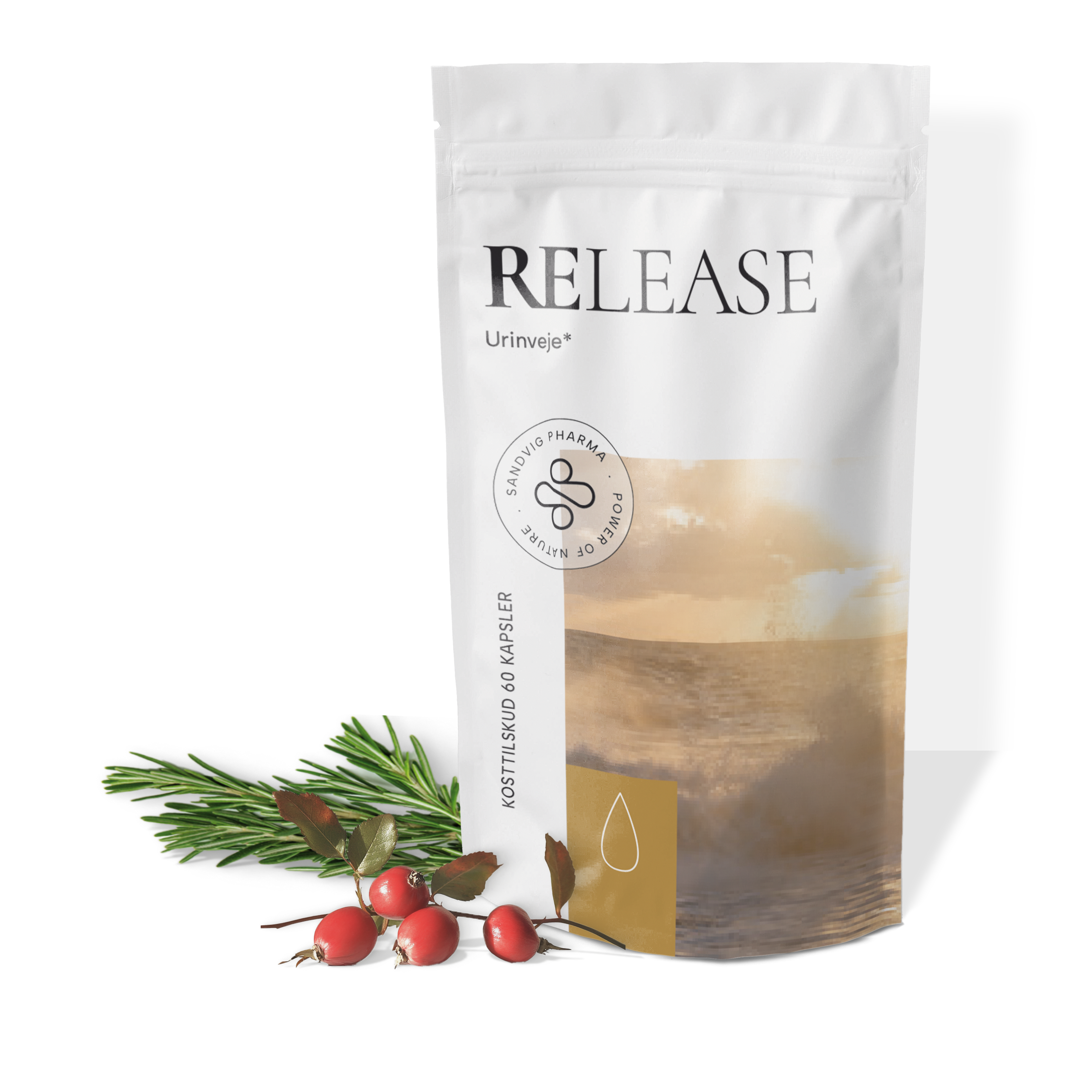 Produktbillede af RELEASE med ingredienser liggende foran